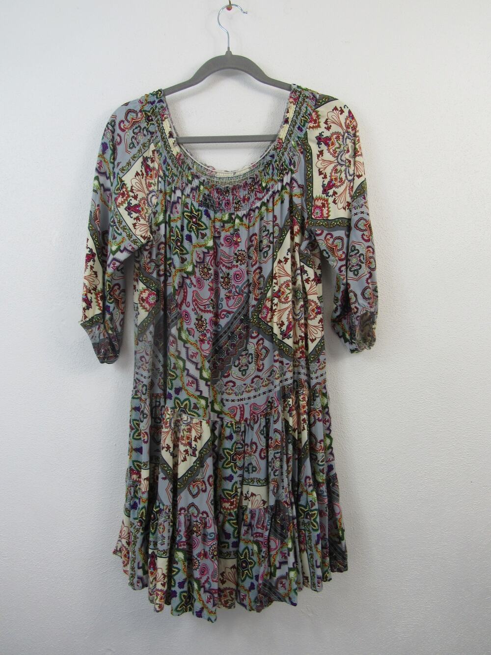 Lascana 8/10 Patchwork Printed Off Shoulder Dress Carmen Mini Dress Boho